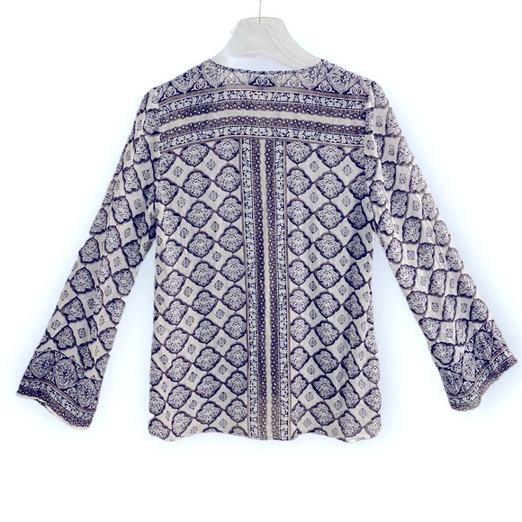 Hale Bob Silk Sheer Boho Top Floral Women Small Black White Gray Double Tassels - Picture 3 of 7